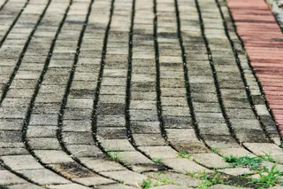 铺路，石头，弯曲，铺路，砌块，铺路，石头，瓷砖，灰色