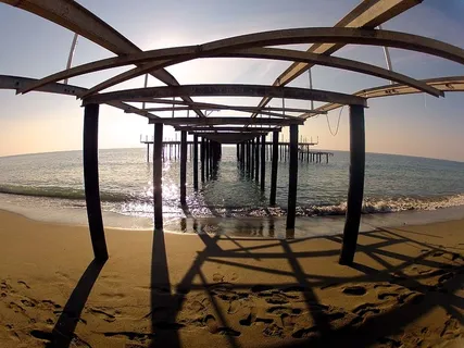 海，海滩，沙子，水，腐烂，海洋，码头，天空