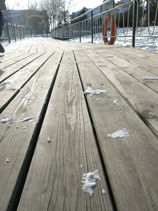 木地板，桥梁，新鲜，木质材料，白天，寒冷的温度，冬天，没有人