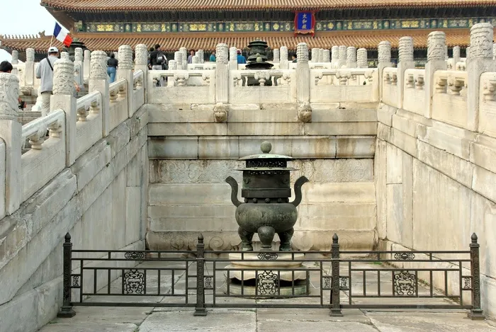 中国，北京，紫禁城，香炉，装饰，大理石，国旗