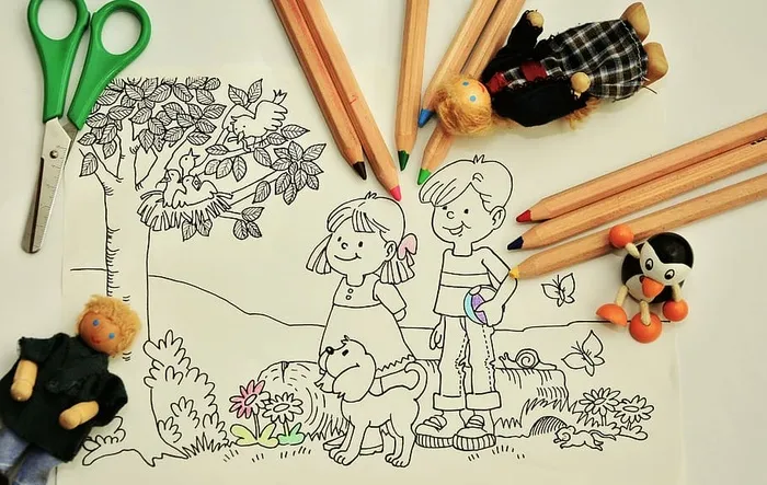 各种颜色，绘画，工具，油漆，修补匠，幼儿园，钢笔，彩页