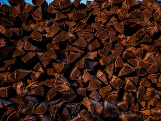 一堆褐色的柴火