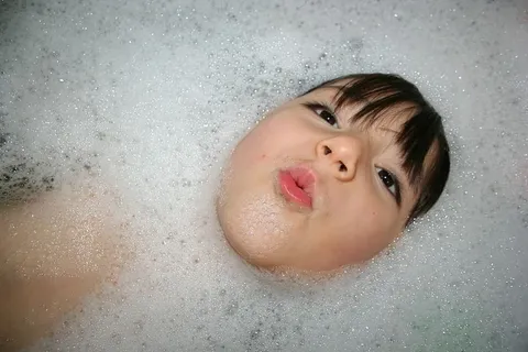 儿童、洗浴、泡泡、泡沫、肥皂、浴缸、洗涤