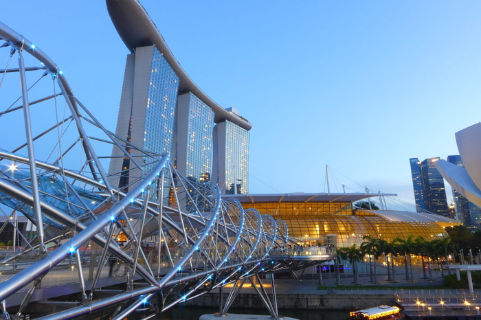 mbs，新加坡，蓝色小时，结构，建筑，天空，建筑结构，建筑外观