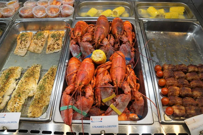 熟的，龙虾，托盘，吃，市场大厅，波士顿，食物，海鲜