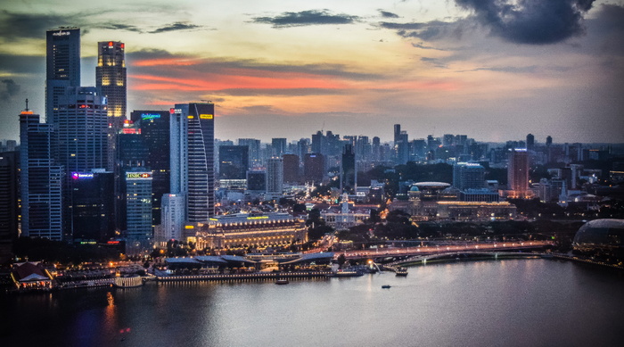 新加坡, 水, 灯, 海港, 霓虹灯, 建设, 天际线, 城市