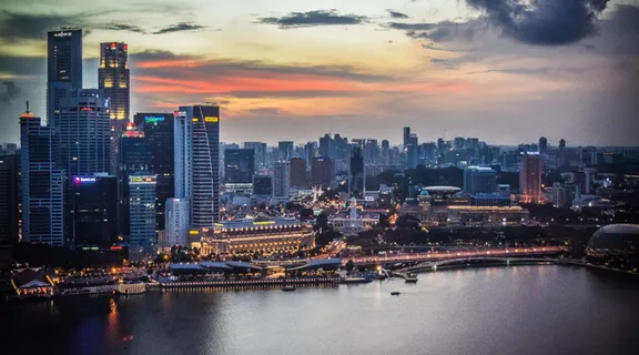 新加坡, 水, 灯, 海港, 霓虹灯, 建设, 天际线, 城市