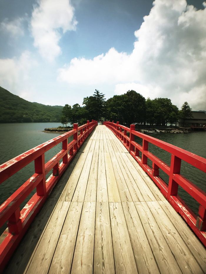 桥，神社，自然，日本，云天，天空，方向，前进的道路