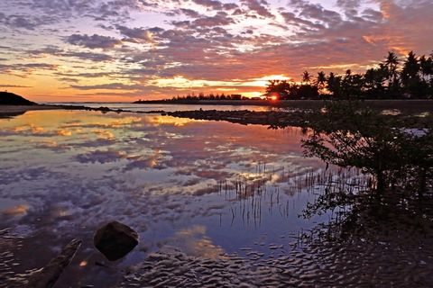 山水，水，自然，海，天，倒影，美丽，日落