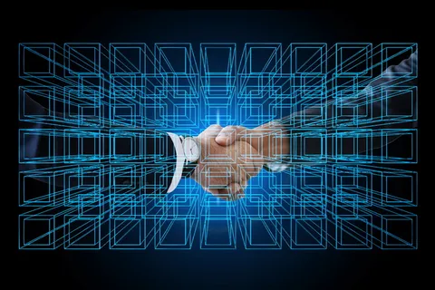 区块链、个人、握手、握手、数据、记录、概念、系统