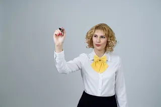 女性，手持，黑色，记号笔，企业家，白板，写作，商业