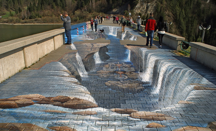瀑布3，3d，道路艺术，绘画，商业绘画，街道绘画，图画，人物
