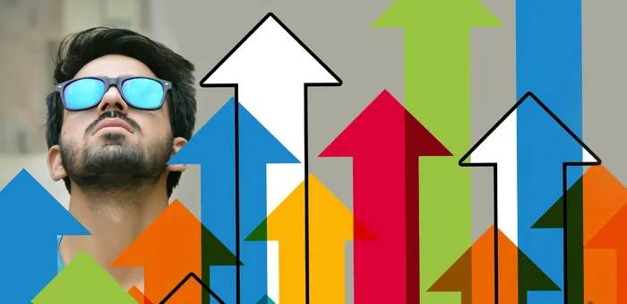 戴太阳镜的男人，男人，视图，上衣，太阳镜，统计，箭头，趋势