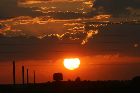 日落, 黎明, 太阳, 黄昏, 晚上, 工厂, 建筑, 烟囱