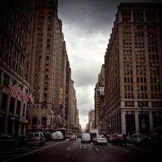 城市、汽车、道路、交通、美国国旗、建筑、大道、建筑物