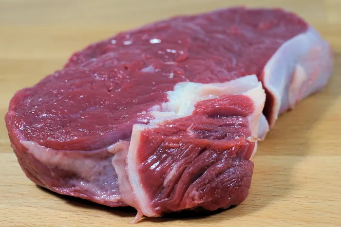 生的，肉，顶部，米色，切碎，板，食物，肉片
