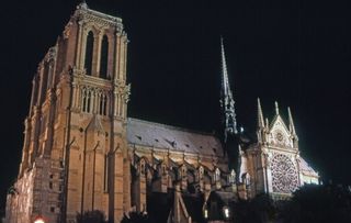 法国、巴黎、圣母院、天主教、教堂、大教堂、建筑、夜晚