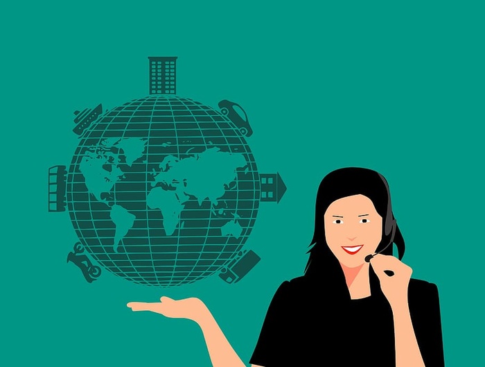 女性和全球形象的插图。世界旅行和运输。