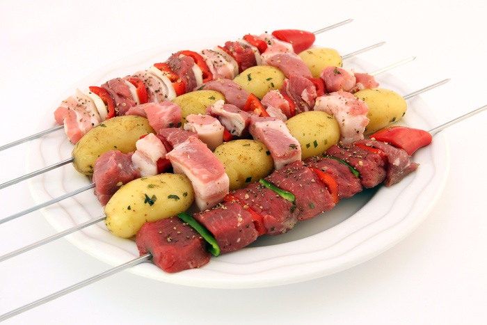 烤肉盘，烧烤，烧烤，牛肉，胆固醇，特写，五颜六色，烹饪