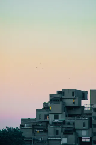 加拿大，蒙特利尔，栖息地67，天空，建筑外观，建筑，建筑结构，日落