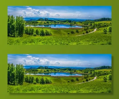 高山景观、湖泊、绿色牧场、草地、夏季、阳光、大气、云层