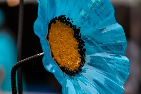 花，玻璃花，花园装饰，低调，美术，工艺，青色，玻璃