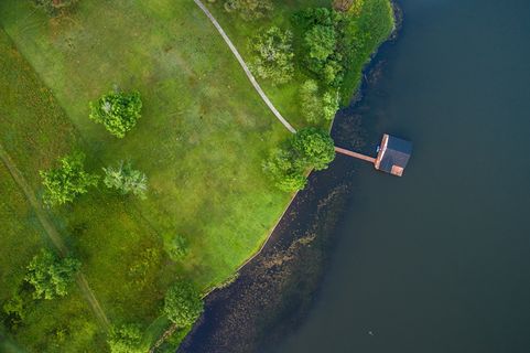 航空、摄影、房屋、树木、码头、海洋、海洋、水
