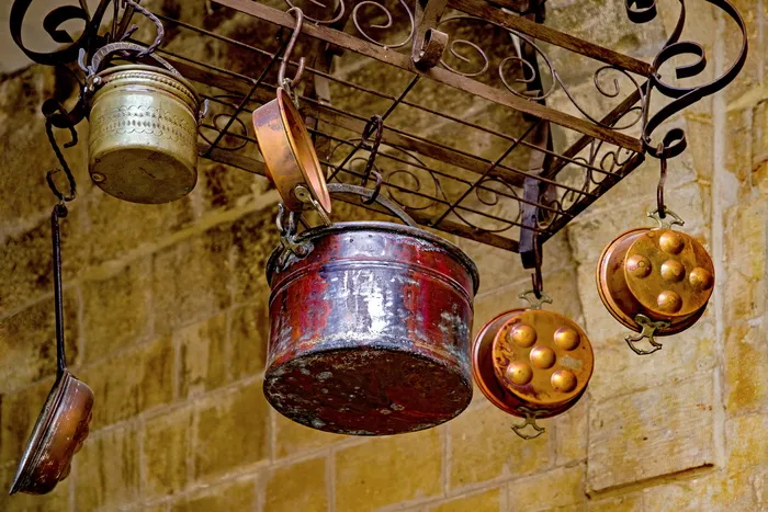 锅炉，平底锅，平底锅，炉子，铜，器具，厨房，旧