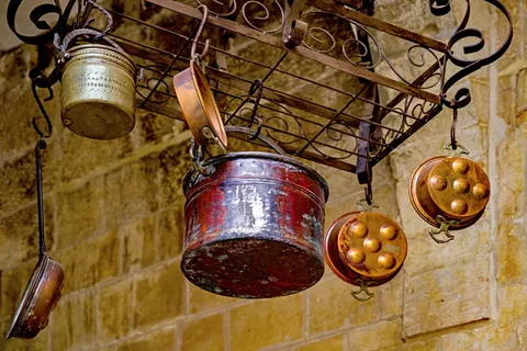 锅炉，平底锅，平底锅，炉子，铜，器具，厨房，旧