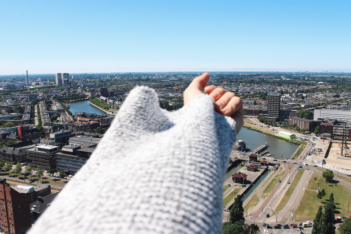 手，女孩，城市，高地，风景，旅行，探索，漫游