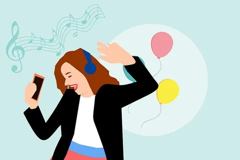 女孩随着迪斯科音乐跳舞的插图。