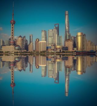 身体，水，展示，反射，城市建筑，上海，中国，城市