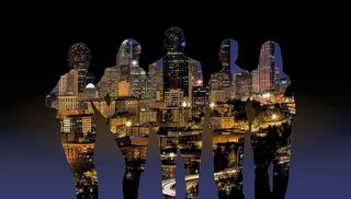 城市景观上的人影