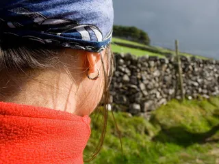 头，不寻常，女孩，人，侧，视图，耳垂，穿孔