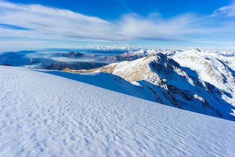 鸟瞰，风景，山脉，覆盖，雪，白天，山脉，山峰