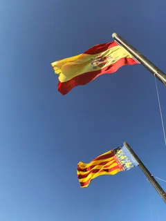 西班牙，巴伦西亚，国旗，天空，爱国主义，低角度视图，风，环境