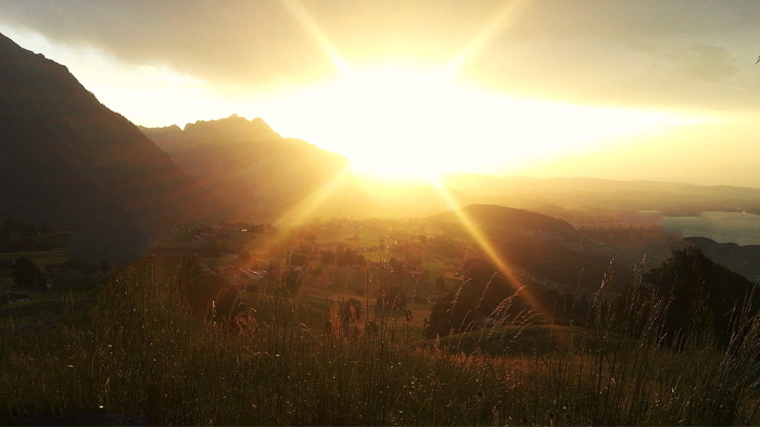 日落，abendstimmung，伯纳奥伯兰，瑞士，风景，太阳，天气，云