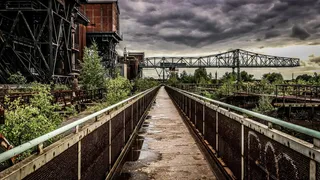 灰色，金属桥，黑色，云，白天，霍奇芬，工业，公园