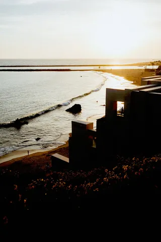 建筑，海岸线，黄金，小时，自然，水，海，海洋