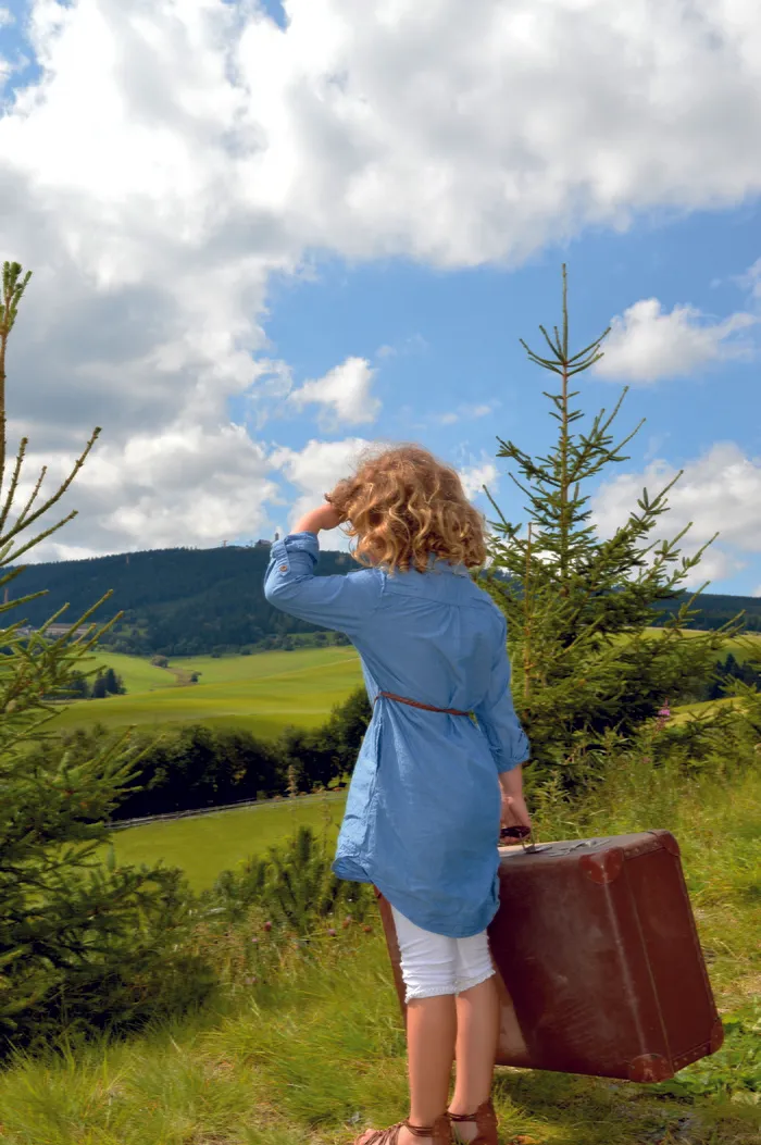 自然，草，夏天，人类，行李，Oberwisenthal，fichtelberg，一个人