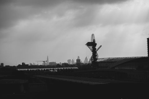 伦敦，英国，斯特拉福德，云朵，城市，天际线，阴天，起重机