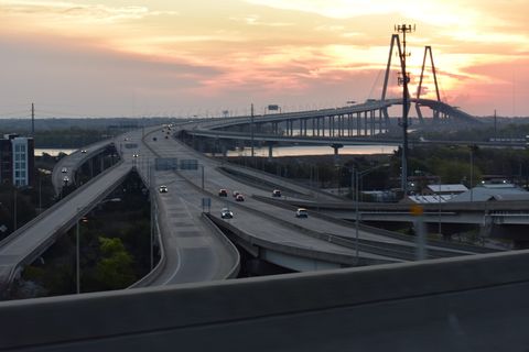 查尔斯顿，美国，阿瑟·拉弗内尔大桥，拉弗内尔大桥，日出，运输，日落，天空