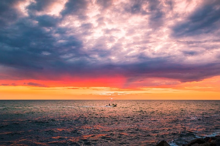 光，海，黎明，风景，海滩，美丽，蓝色，船