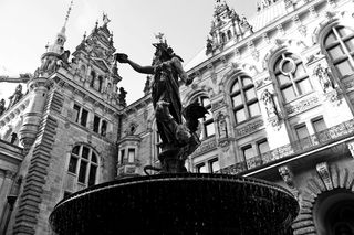 hamburgensien, 市政厅, Hammonia 喷泉, 纪念碑, 雕塑, 黑白摄影, b w, hh