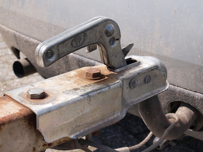 拖车钩、汽车、从动件、拖车、生锈、生锈、金属、特写