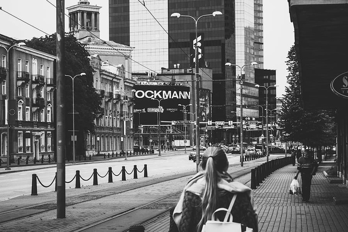 黑白、城市、汽车、道路、建筑、黑色、建筑、市中心