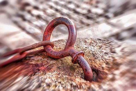 孔眼，环，金属，固定，安装，金属环，生锈，铁链