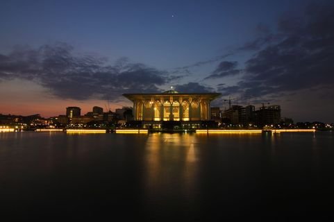 城市，黎明，日落，灯光，建筑，蓝色时光，桥梁，建筑