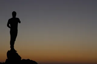 日落，站立，人，人，年轻人，剪影，天空，成人