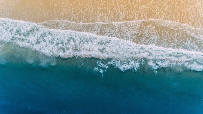 鸟瞰图、视图、海滨、海、海洋、蓝色、水、波浪